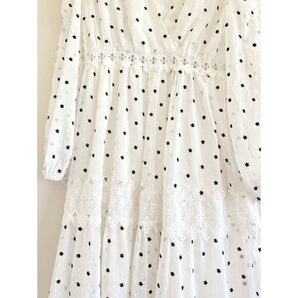 Just Me White and Black Tiered boho chic Ruffled maxi Sundress romantic size M - Picture 2 of 16